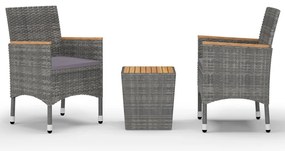 3 részes szürke polyrattan és akácfa bisztrószett