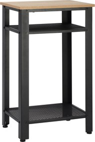 HOMCOM Ipari Stílusú Éjjeliszekrény 2 Fém Rácsos Polccal és Állítható Lábakkal 45x35x75 cm Tölgy és Fekete | Aosom