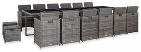 17 részes szürke polyrattan kültéri étkezőgarnitúra párnákkal