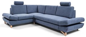 Kihúzható, kárpitozott L-alakú sarokkanapé tárolóhellyel AVESTA, balos, kék