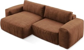 Terrakotta színű zsenília kinyitható sarokkanapé (bal oldali-heverő résszel) Kuki – Makamii