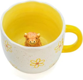 Sárga-krémszínű porcelán bögre 350 ml Surprise Highland Cow – Sass &amp; Belle