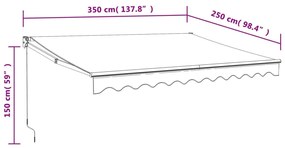 kék/fehér szövet és alumínium behúzható napellenző 3,5 x 2,5 m