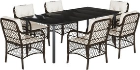 vidaXL 7 részes barna polyrattan kerti étkezőgarnitúra párnával
