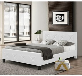 Dupla ágy ágyráccsal, textilbőr fehér, 160x200, CARISA