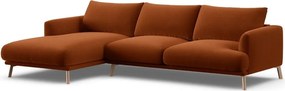 Terrakotta színű bársony sarokkanapé (bal oldali-heverő résszel) Naomi – Micadoni