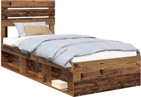 vidaXL Ágykeret fejtámlával Öreg fa 100 x 200 cm Tömör fenyőfa