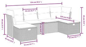 6 részes fekete polyrattan kerti ülőgarnitúra párnákkal