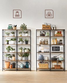 Ipari stílusú 6-szintes könyvespolc rusztikus barna és fekete színben