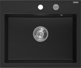 Mexen Oscar gránit mosogató 1-medencés 580 x 490 mm, fekete, krómozott szifon - 6519581000-77