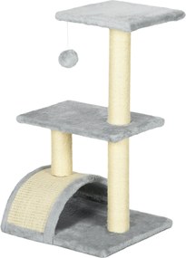 PawHut 72 cm Macska Torony Plüss Golyal és Zsinóros Oszlopokkal, Platformmal, Kaparó Paddal, Több Szintes Macska Fa, Mászó Fa Közepes Méretű Macskákna
