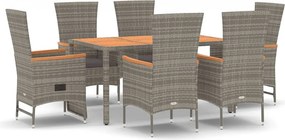 vidaXL 7 részes szürke polyrattan kerti étkezőgarnitúra párnával