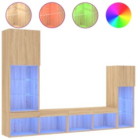 vidaXL 4 darab füstös tölgy színű szerelt fa TV-bútor LED-del