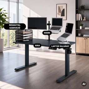 Elektromos íróasztal magasságállítással ergonomikus antracit,1200x600 mm: ARIA