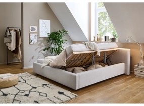 Világosszürke kárpitozott ágyneműtartós franciaágy ágyráccsal 180x200 cm Cube – Meise Möbel