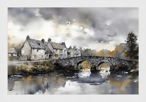 Poszter Keret Fa Tájkép Anglia Város Házak Folyó Híd 60x40