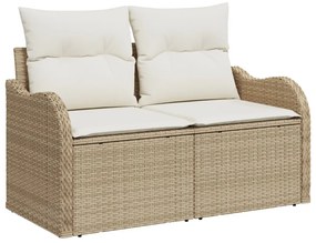 8 részes kerti kanapé párnákkal bézs poly rattan akácfa, 2 üléses kerti kanapé párnákkal bézs poly rattan