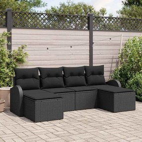 vidaXL Kerti Kanapé Szett párnával 6 pcs Fekete Poly Rattan