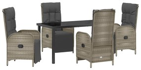 vidaXL Kert étkező szett párnával 5 pcs Szürke polirattan