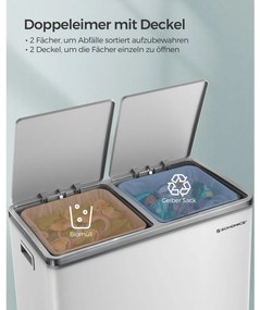 Szelektív szemeteskuka 2x30L, fehér