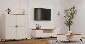 RTV CORDOBA 2D2S TV állvány 186x43x11.5 cm, kasmír, fekete lábakkal, tölgy fedlappal
