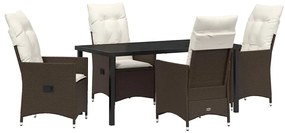 vidaXL Kert étkező szett párnával 5 pcs Barna polirattan