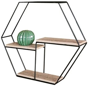 Modern kör alakú falipolc tölgy színben fekete fém kerettel Ø48 cm P-064