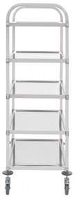 vidaXL 5 szintes rozsdamentes acél zsúrkocsi 107 x 55 x 147 cm