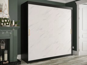 Gardróbszekrény Hartford 250Matt fekete, Fehér márvány, 200x200x62cm, Szekrényajtók: Tolóajtók