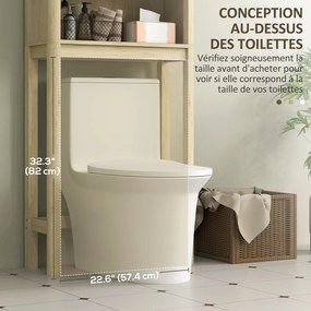 HOMCOM WC fölötti tárolószekrény – Fürdőszobai tárolószekrény csúszóajtóval, rekeszekkel és állítható polccal, 65 x 25 x 170 cm, Természetes fa | Aoso