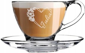 Üveg csésze csészealj gravírozással Logo 200ml Nőnap Születésnap