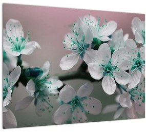Virágos kép - türkiz (üvegen) (70x50 cm)