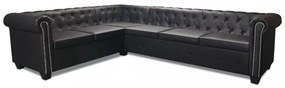 vidaXL 6 személyes fekete műbőr Chesterfield sarok kanapé