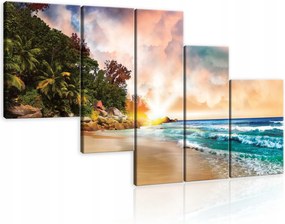 Vászonkép 170x100 Trópusi tengerpart napkelte/napnyugta hullámok pálmafák paradicsom