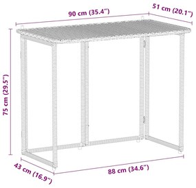 bézs polyrattan összecsukható kerti asztal 90x51x75 cm
