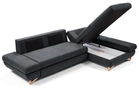 Ágyazható, kárpitozott L-alakú sarokülőgarnitúra tárolóval AVESTA, jobb oldali, antracit