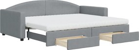 vidaXL világosszürke kihúzható szövet heverő fiókokkal 90 x 200 cm
