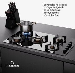 Klarstein Goldflame 5, gáz főzőlap, önálló, 5 égő, oldalsó vezérlés, gáz/propán, üvegkerámia, fekete