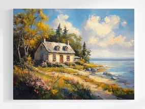 Vászonkép Canvas Tájkép Ház Tengerpart Virágok Hygge 80x60