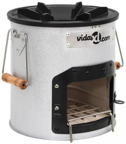 ezüstszínű acél fatüzelésű kempingtűzhely 45 x 25 x 26 cm