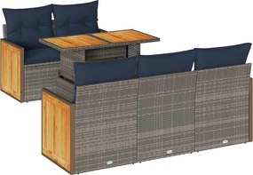vidaXL 6 részes szürke polyrattan akácfa kerti ülőgarnitúra párnákkal