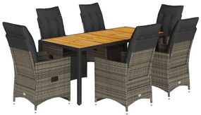 vidaXL 7 részes szürke polyrattan kerti bisztrógarnitúra párnákkal