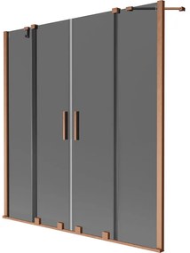 Mexen Velar Duo, 2 szárnyas eltolható kádparaván 150 x 150 cm, 8mm szürke üveg, rézmatt, 896-150-000-42-65