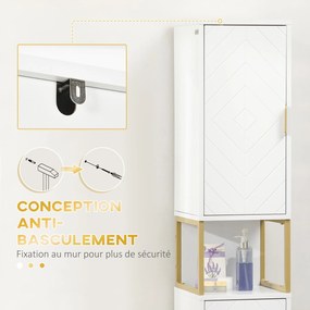 kleankin Fürdőszoba Tárolóoszlop Nicha-val és 2 Keresztfiókkal Állítható Polccal Aranyacél Lábakkal 30L x 30W x 170.7H cm Fehér | Aosom