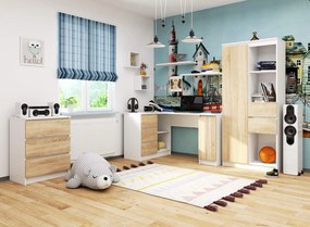 Sarok PC asztal Bienvenida (fehér + sonoma tölgy) (L). 1117066