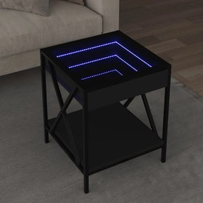 Fekete végtelen hatású LED-es dohányzóasztal 40 x 40 x 49 cm
