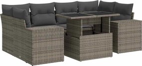 vidaXL 7 részes szürke polyrattan kerti ülőgarnitúra párnákkal