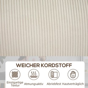 HOMCOM Kanapé, 3 személyes, kordbársony huzattal, rugós maggal, 227 x 84 x 87 cm, krémfehér