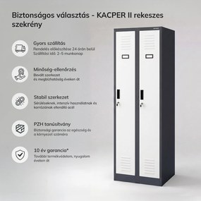 Kétrekeszes dolgozói öltözőszekrény antracit-fehér: KACPER II, 600 x 1800 x 500 mm
