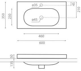 Bathco 0516 - Süllyesztett mosdó ICE 60x35 cm műgyanta/fehér